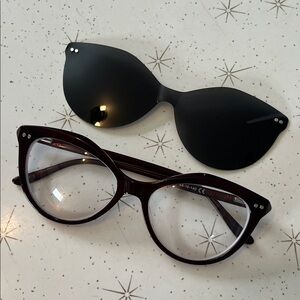 Burgundy Cat Eye Frames with Clip-on Sunglasses